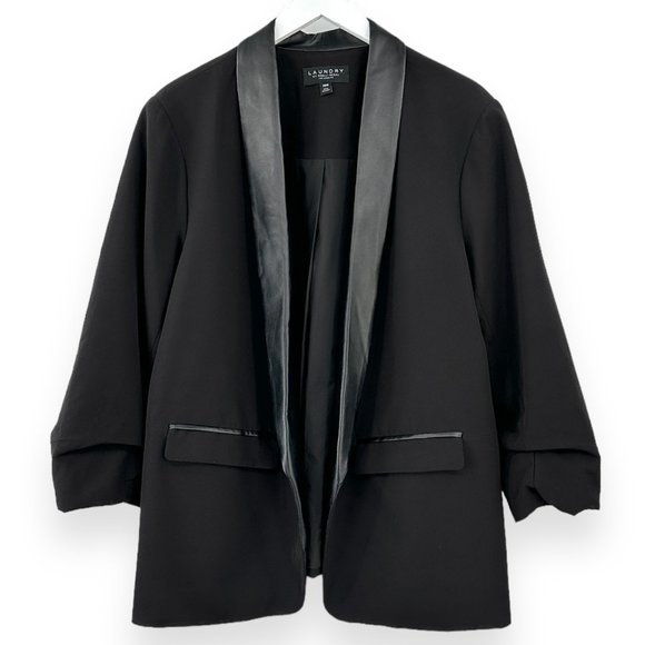 Laundry by Shelli Segal Black Ruched Sleeve Faux Leather Trimmed Blazer sz 20W - Picture 2 of 6